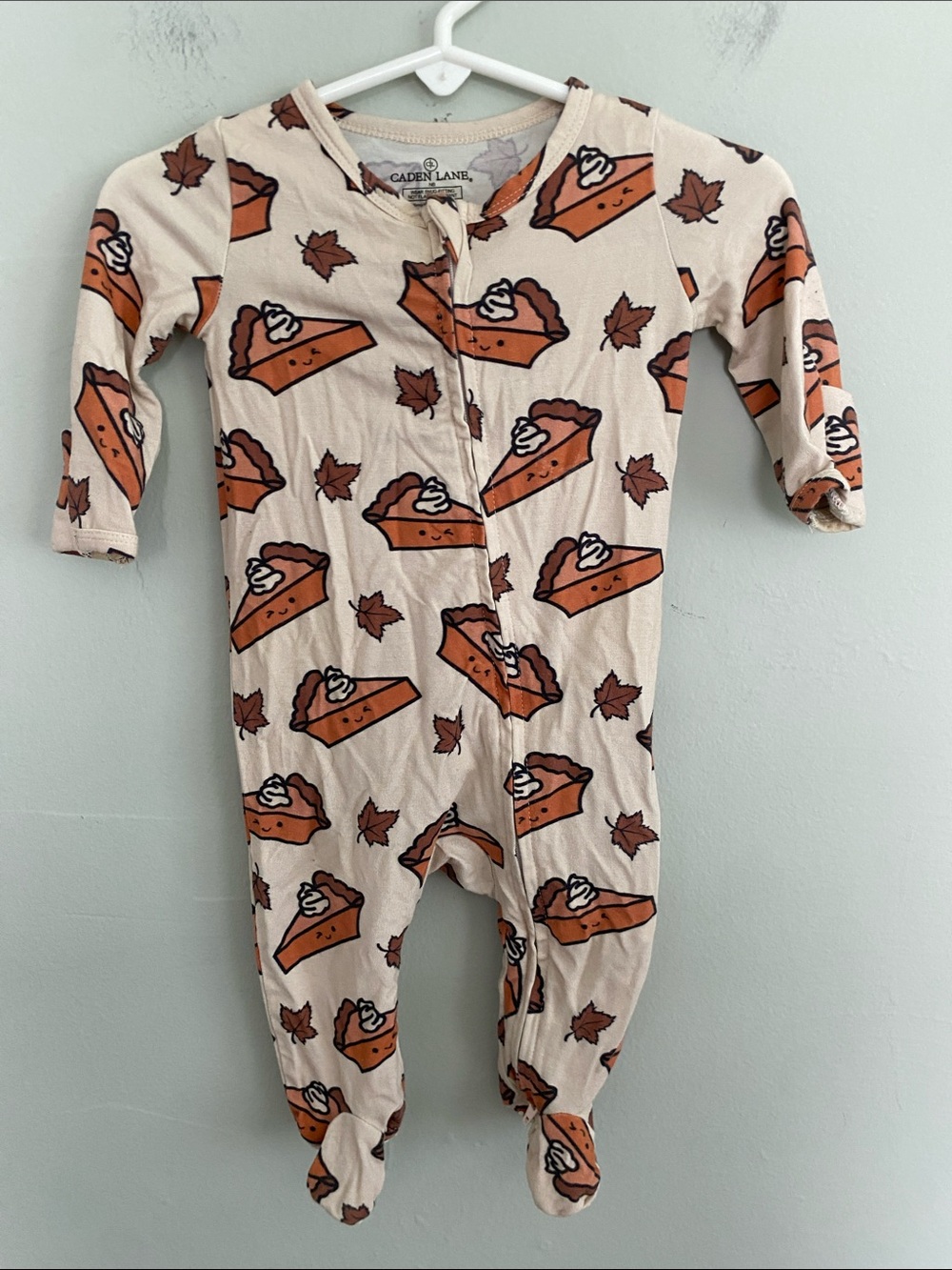 Caden Lane Cream and Orange Pumpkin Pie Print Newborn Footie Pajamas